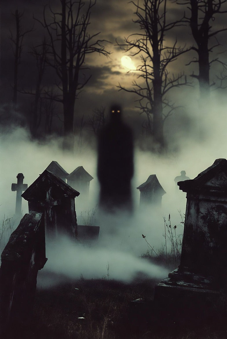 Graveyard Watcher Wall Art | Gothic Horror Printable | Dark Cemetery Decor | Spooky Fog Graveyard Poster | Dark Fantasy Download